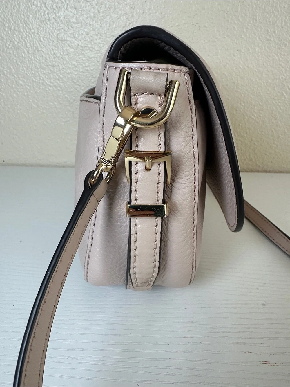 Michael Kors Pale Pink Leather Crossbody Bag with Gold Hardware